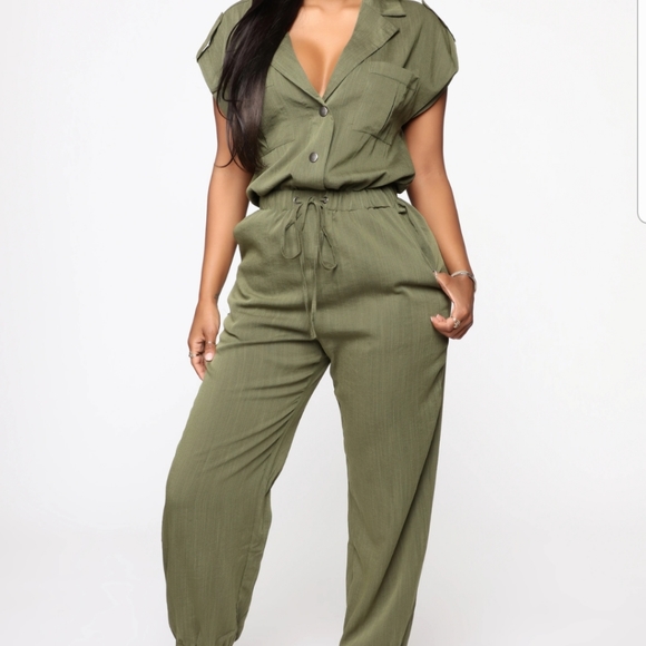 Mariel Utility Jumpsuit - Olive - Picture 1 of 3